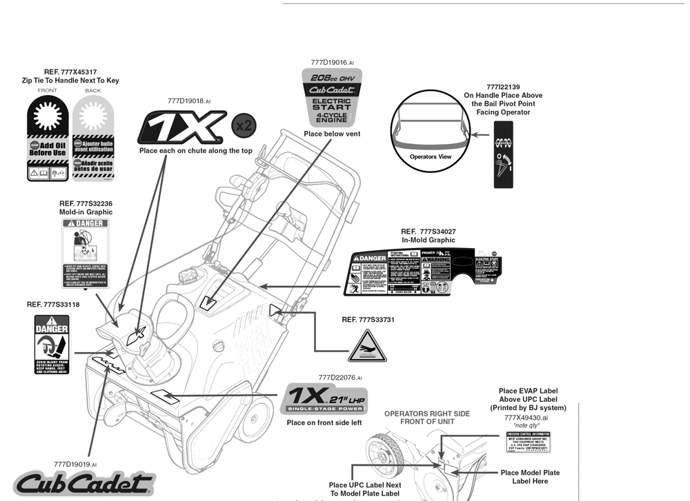 Label Map Diagram and Parts List for 1X21-INCHLHP (31PM2T6C710)(2017) Cub Cadet Snow Blower